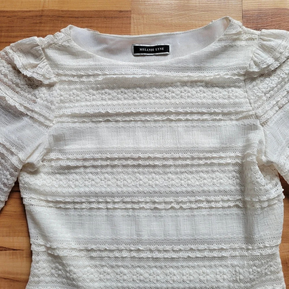 Melanie Lyne White Puffed Sleeve Lace  Long Sleeved Top - Picture 4 of 13